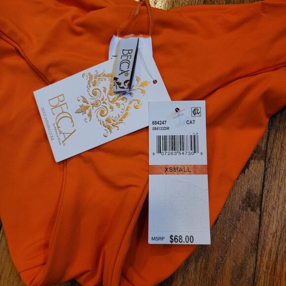 BECCA Baja Mar Hipster Bikini Bottom, Cheeky Coverage Orange XS - Picture 7 of 9